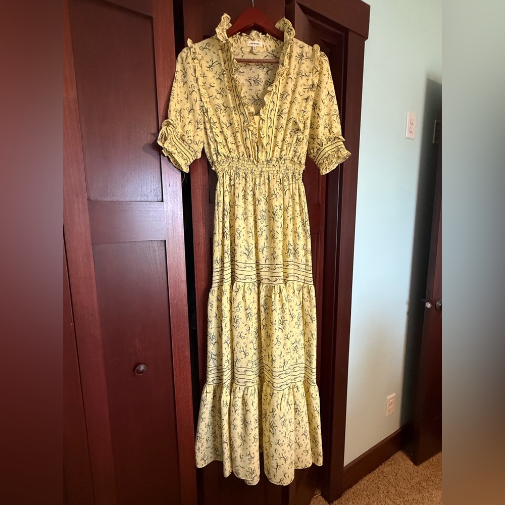 Max Studio Yellow Floral Ruffle-Trim Maxi Dress